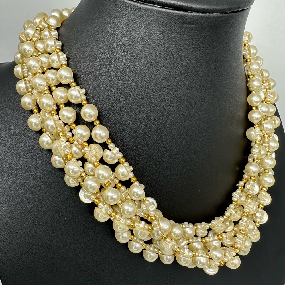 Multi-strand Pearl Button Necklace Vintage Academia Aesthetic Jewelry